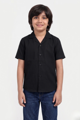 Cuban Collar Black Shirt